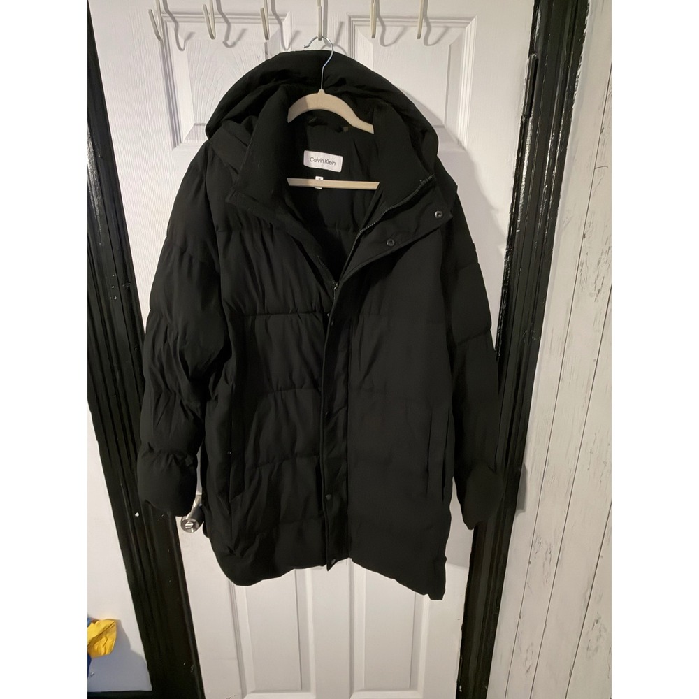 Calvin Klein Mens Black Hooded Puffer Parka Jacket XL Quilted Winter Coat